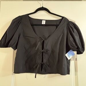 Abound Black Tie-Front Puff Sleeve Crop Top